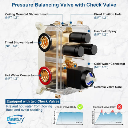 Elevate Your Shower Experience with the Matte Black 10" & 6" Ceiling Mount Shower System - Complete with Handheld Spray and Push Button Diverter