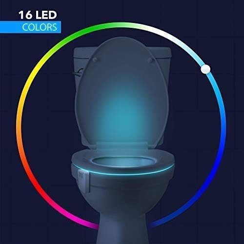 Transform Your Bathroom Experience with the 2 Pack Motion Activated Toilet Night Lights - 16 Color Changing LED for Fun and Safety!