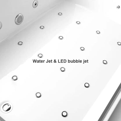 Indulge in Luxury: 71" White Acrylic LED Whirlpool Bathtub with Water Massage for Two - Complete with Tub Filler Faucet