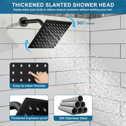 Elevate Your Shower Experience with the Matte Black 10" & 6" Ceiling Mount Shower System - Complete with Handheld Spray and Push Button Diverter