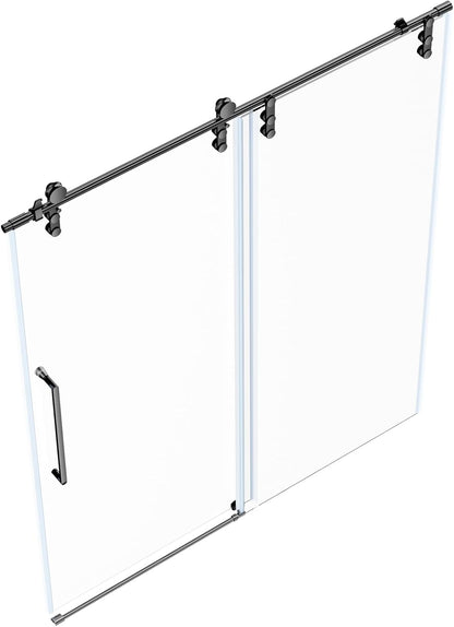 Elevate Your Shower Experience with the Modern 60" W x 76" H Frameless Sliding Shower Door - Sleek Black Design with Durable Tempered Glass and Stainless Steel Hardware