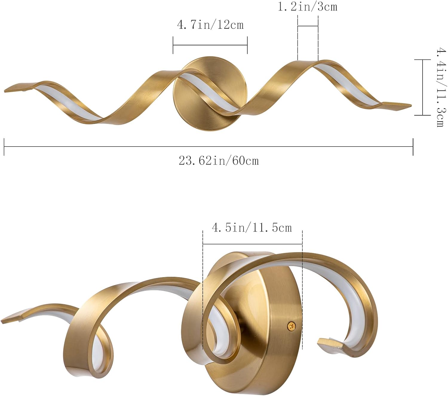 Elevate Your Space with Dimmable Gold LED Bathroom Vanity Lights - 24 Inch Spiral Design for Modern Elegance