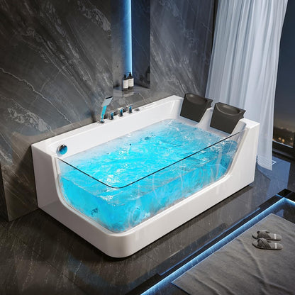 Indulge in Luxury: 71" White Acrylic LED Whirlpool Bathtub with Water Massage for Two - Complete with Tub Filler Faucet