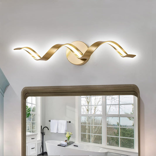Elevate Your Space with Dimmable Gold LED Bathroom Vanity Lights - 24 Inch Spiral Design for Modern Elegance