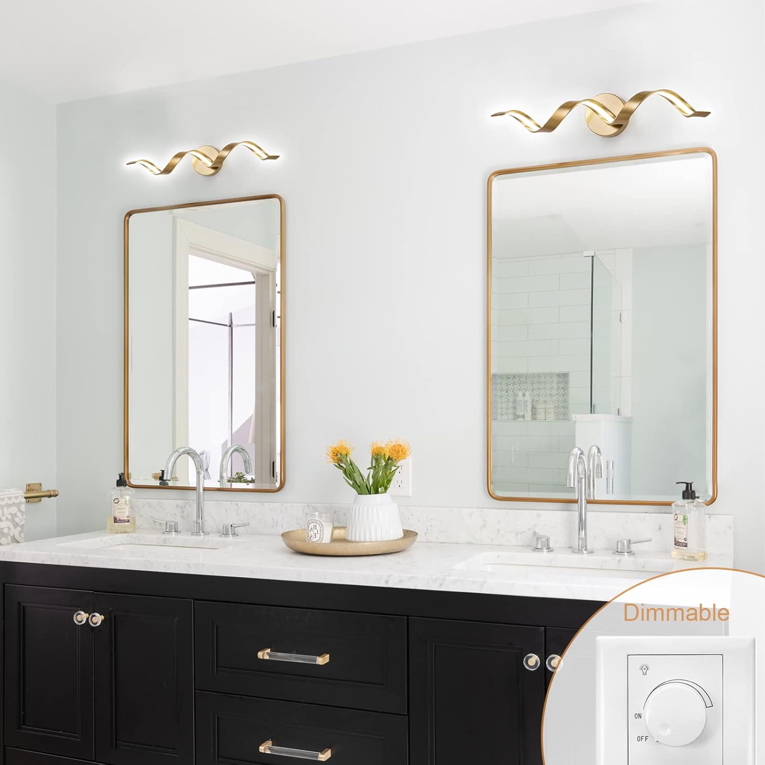 Elevate Your Space with Dimmable Gold LED Bathroom Vanity Lights - 24 Inch Spiral Design for Modern Elegance