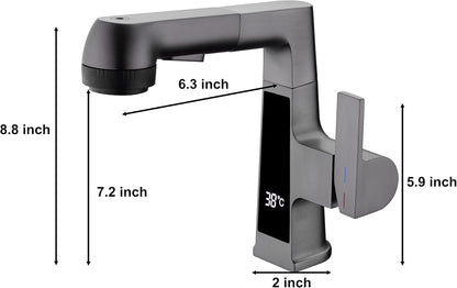 Transform Your Bathroom with the Modern LED Bathroom Faucet - Pull Out Sprayer & Temperature Display for Ultimate Convenience