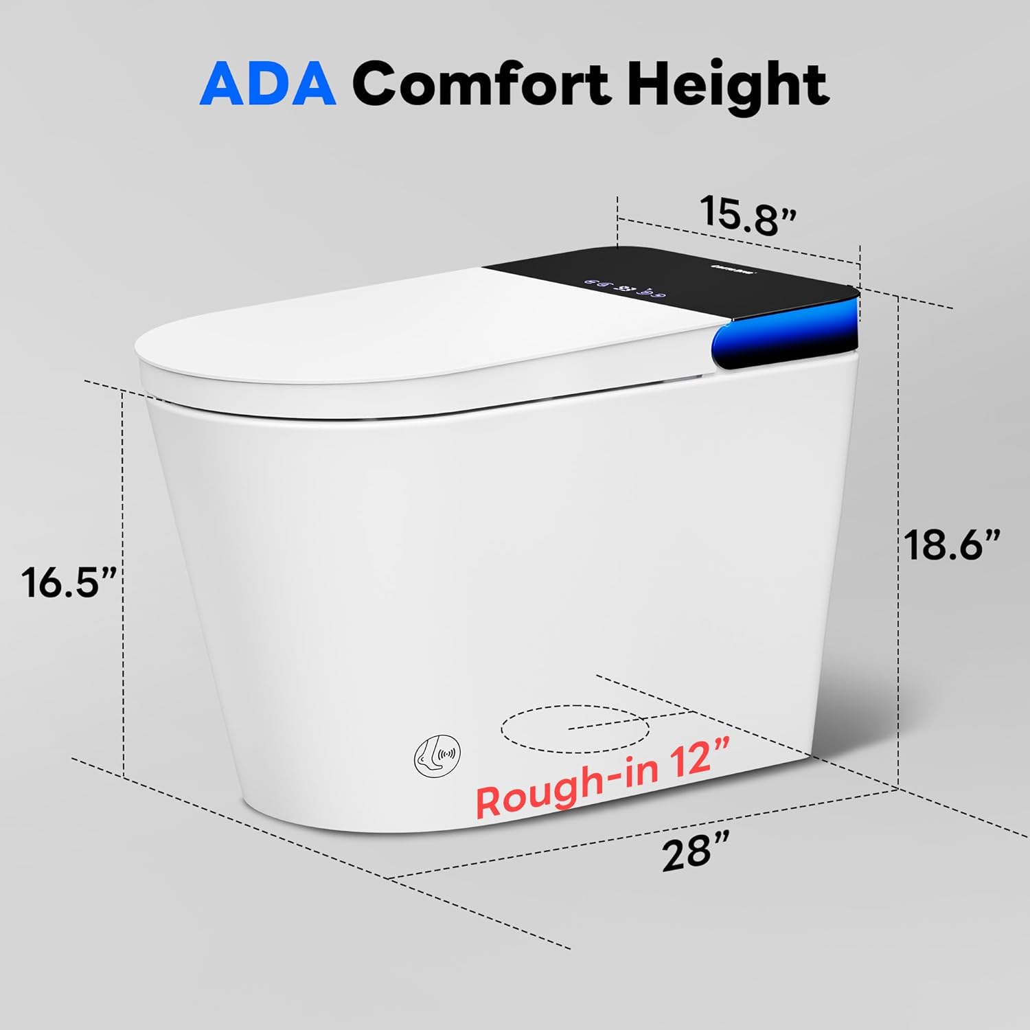 Revolutionary Smart Toilet with Built-In Bidet: Auto Open/Close, Foot Sensor, 1000g MaP Flushing Power, ADA Comfort Height, and Ambient Lighting for Ultimate Comfort and Hygiene