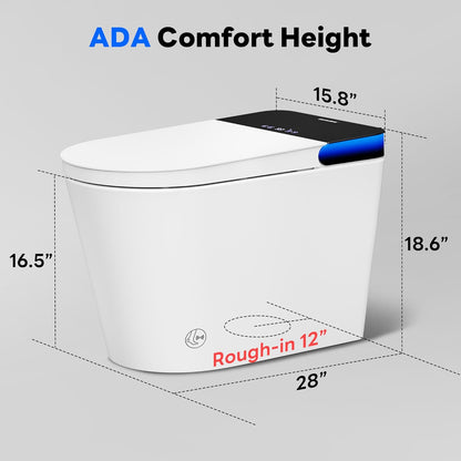 Revolutionary Smart Toilet with Built-In Bidet: Auto Open/Close, Foot Sensor, 1000g MaP Flushing Power, ADA Comfort Height, and Ambient Lighting for Ultimate Comfort and Hygiene
