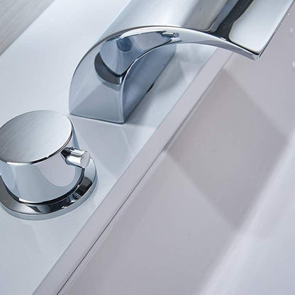 Sleek 8-Inch Widespread Chrome Bathroom Faucet with LED Waterfall, Dual Handles, and Pop-Up Drain Assembly - Perfect for Modern Bathrooms