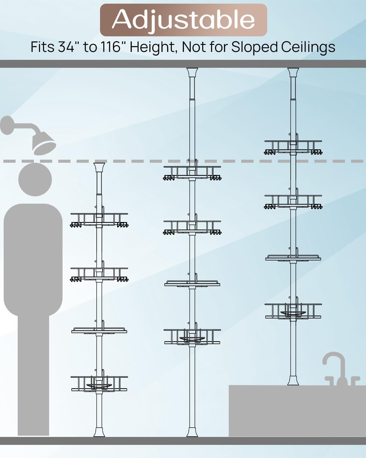 Transform Your Bathroom with Our Adjustable Corner Shower Caddy – Rust-Free Stainless Steel Organizer with Easy Setup and Ample Storage