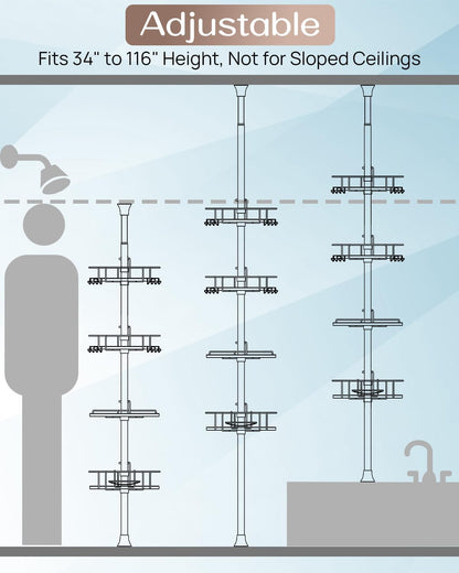 Transform Your Bathroom with Our Adjustable Corner Shower Caddy – Rust-Free Stainless Steel Organizer with Easy Setup and Ample Storage