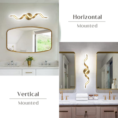 Elevate Your Space with Dimmable Gold LED Bathroom Vanity Lights - 24 Inch Spiral Design for Modern Elegance