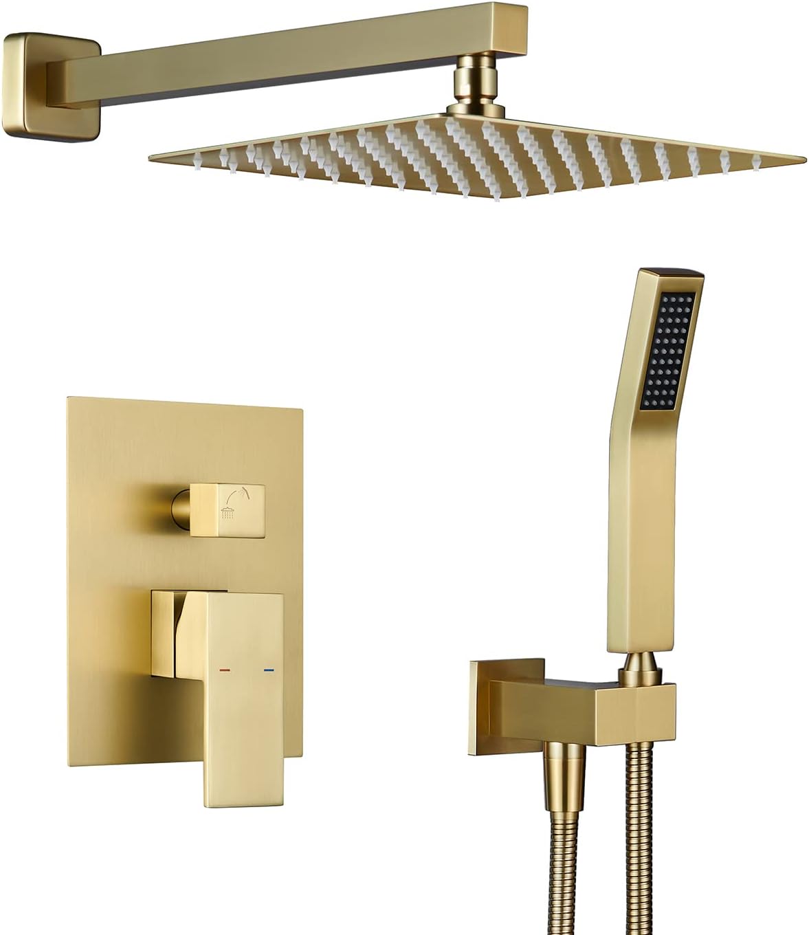 Elevate Your Shower Experience with the 10-Inch Brushed Gold Rain Shower Combo Set - Wall Mounted Bathroom Faucet with Hand Shower
