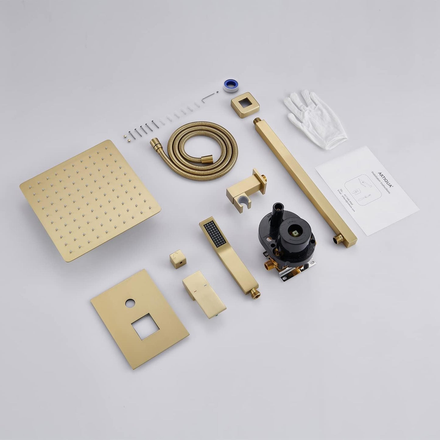 Elevate Your Shower Experience with the 10-Inch Brushed Gold Rain Shower Combo Set - Wall Mounted Bathroom Faucet with Hand Shower