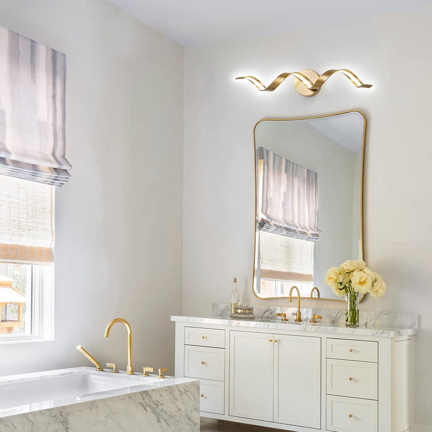 Elevate Your Space with Dimmable Gold LED Bathroom Vanity Lights - 24 Inch Spiral Design for Modern Elegance