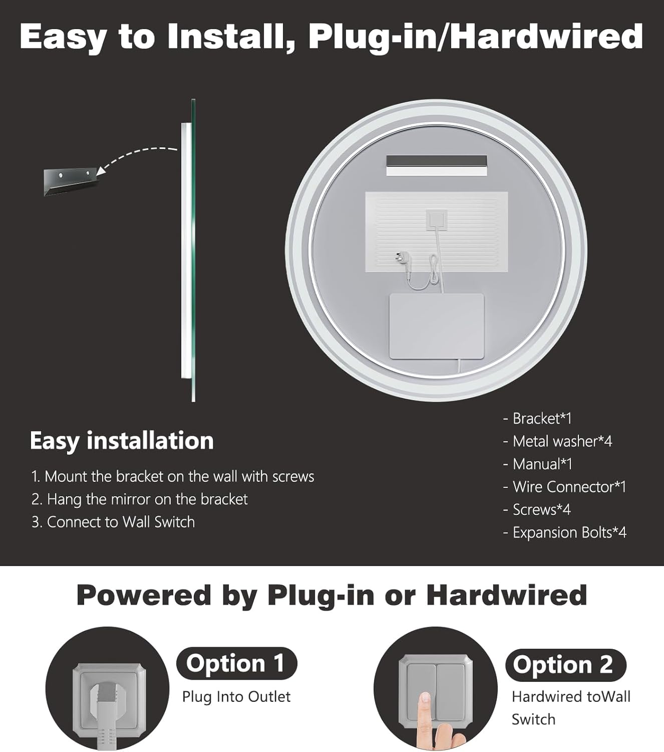 Transform Your Bathroom with Our 24-Inch Round LED Mirror – Anti-Fog, Dimmable Lighting, and Memory Function for a Spa-Like Experience