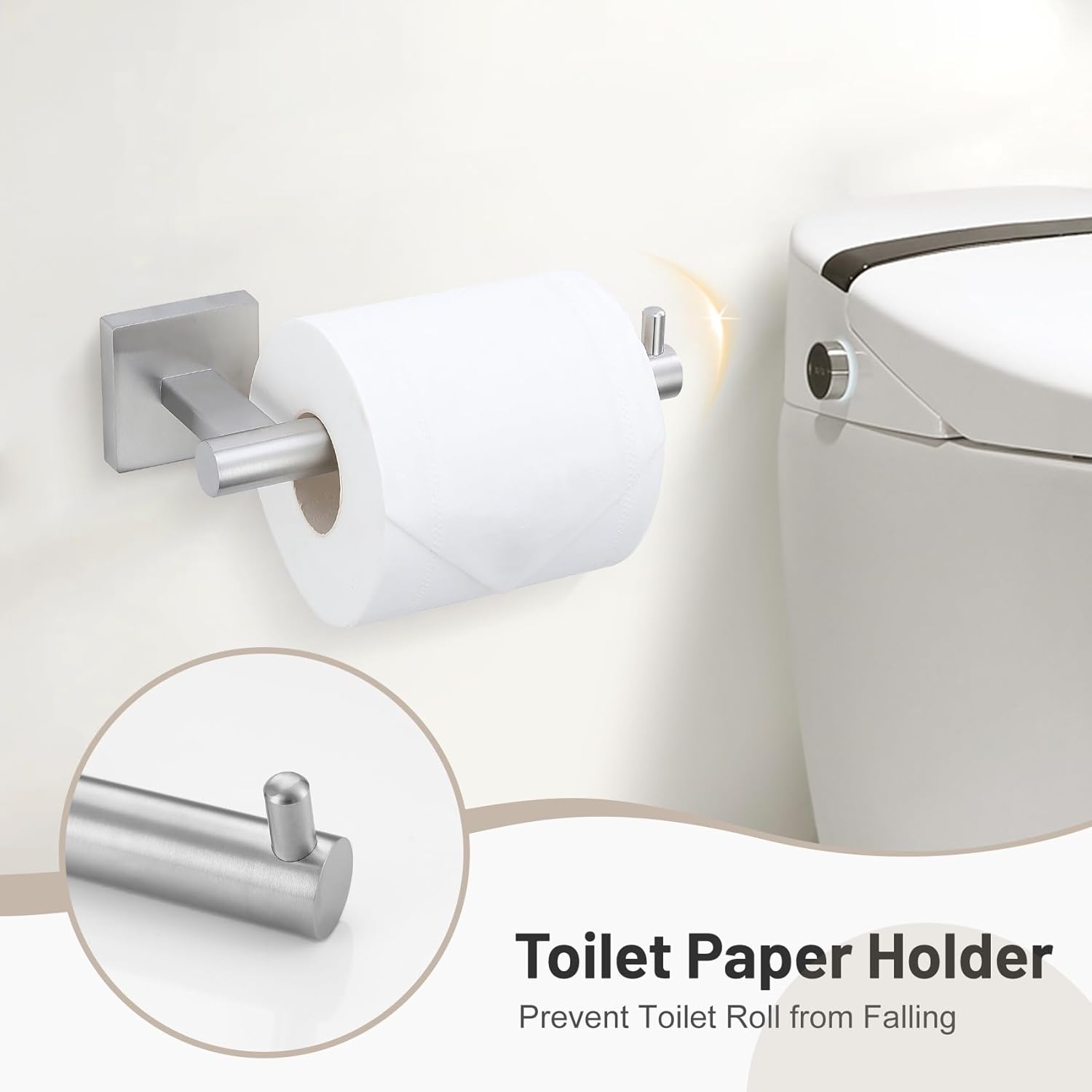 Elevate Your Bathroom with Our 5-Piece Brushed Nickel Towel Bar Set – Complete with Towel Bar, Ring Holder, Toilet Paper Holder, and Hooks!