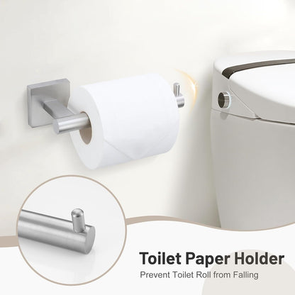 Elevate Your Bathroom with Our 5-Piece Brushed Nickel Towel Bar Set – Complete with Towel Bar, Ring Holder, Toilet Paper Holder, and Hooks!