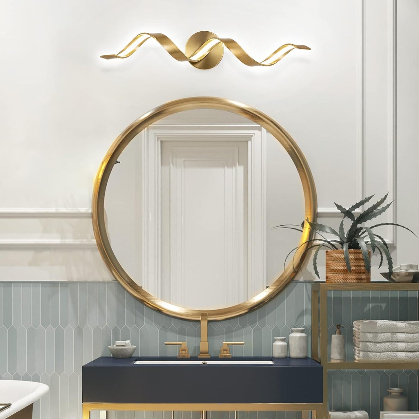 Elevate Your Space with Dimmable Gold LED Bathroom Vanity Lights - 24 Inch Spiral Design for Modern Elegance