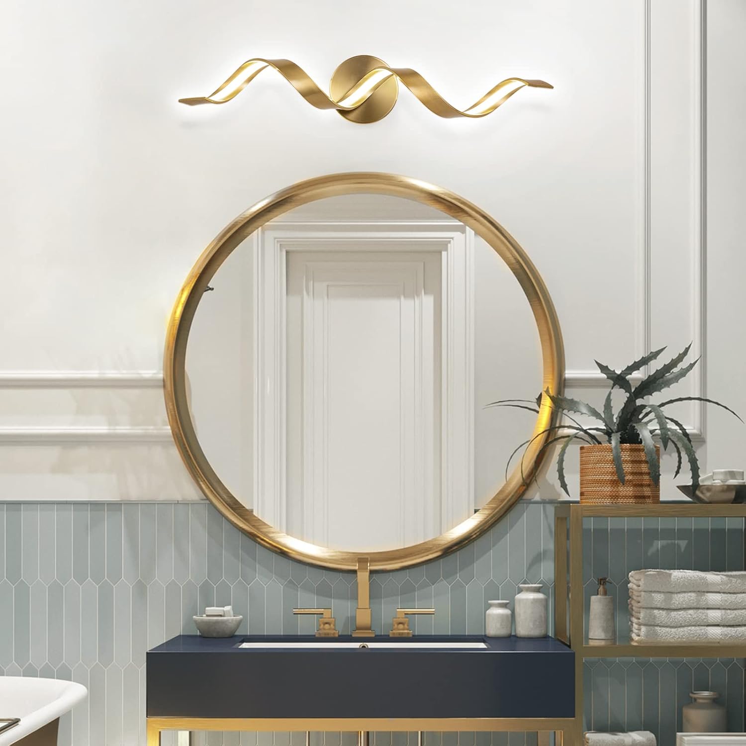Elevate Your Space with Dimmable Gold LED Bathroom Vanity Lights - 24 Inch Spiral Design for Modern Elegance