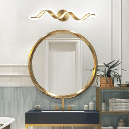 Elevate Your Space with Dimmable Gold LED Bathroom Vanity Lights - 24 Inch Spiral Design for Modern Elegance