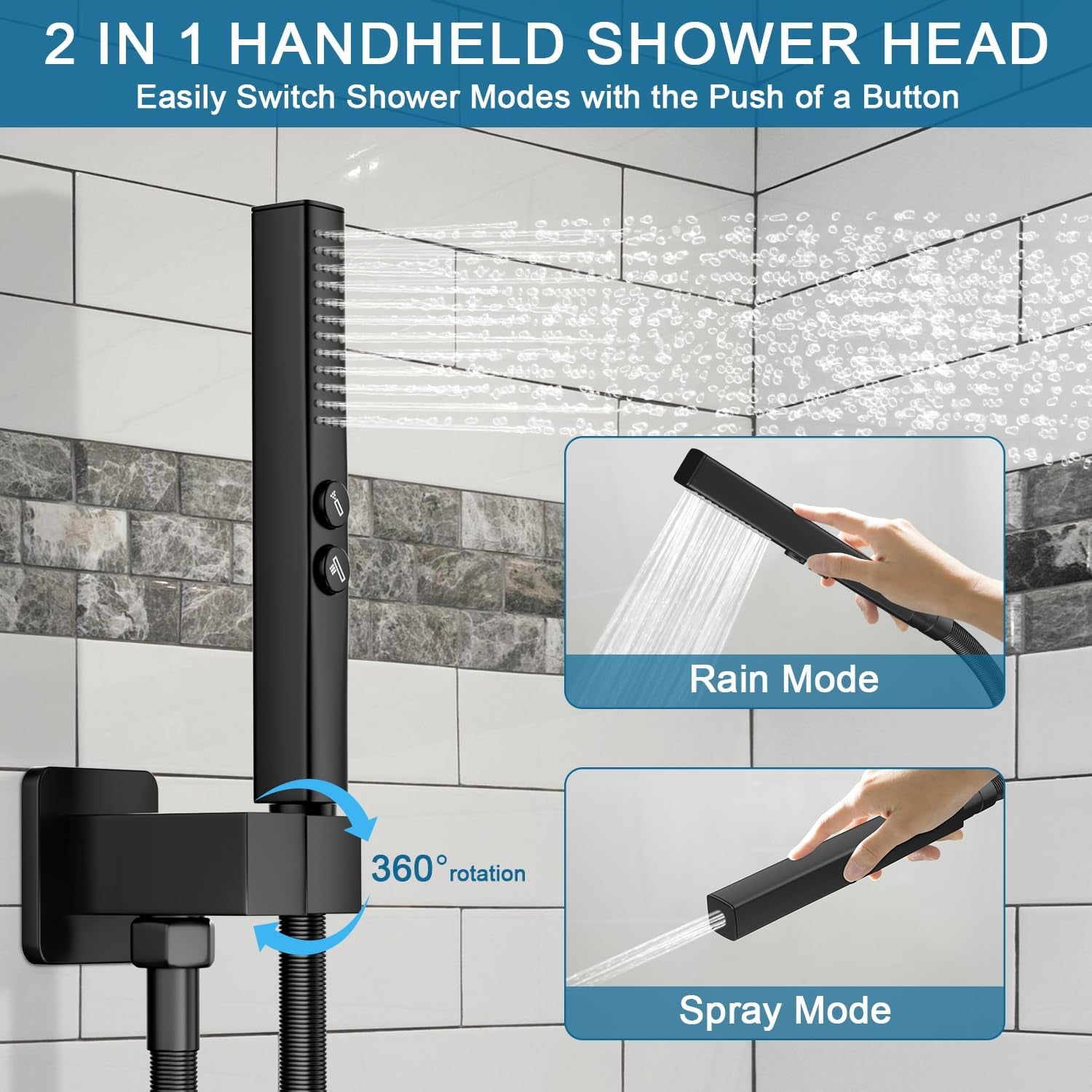 Elevate Your Shower Experience with the Matte Black 10" & 6" Ceiling Mount Shower System - Complete with Handheld Spray and Push Button Diverter