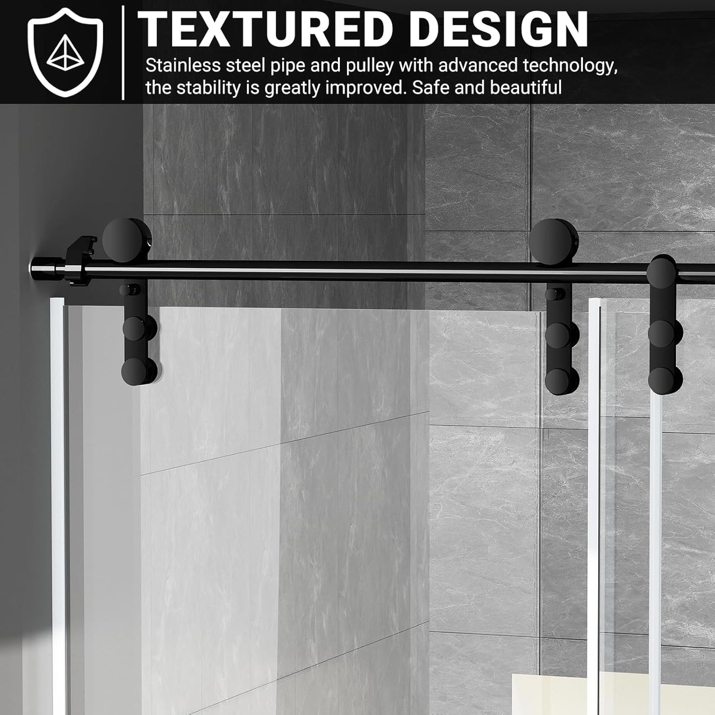 Elevate Your Shower Experience with the Modern 60" W x 76" H Frameless Sliding Shower Door - Sleek Black Design with Durable Tempered Glass and Stainless Steel Hardware