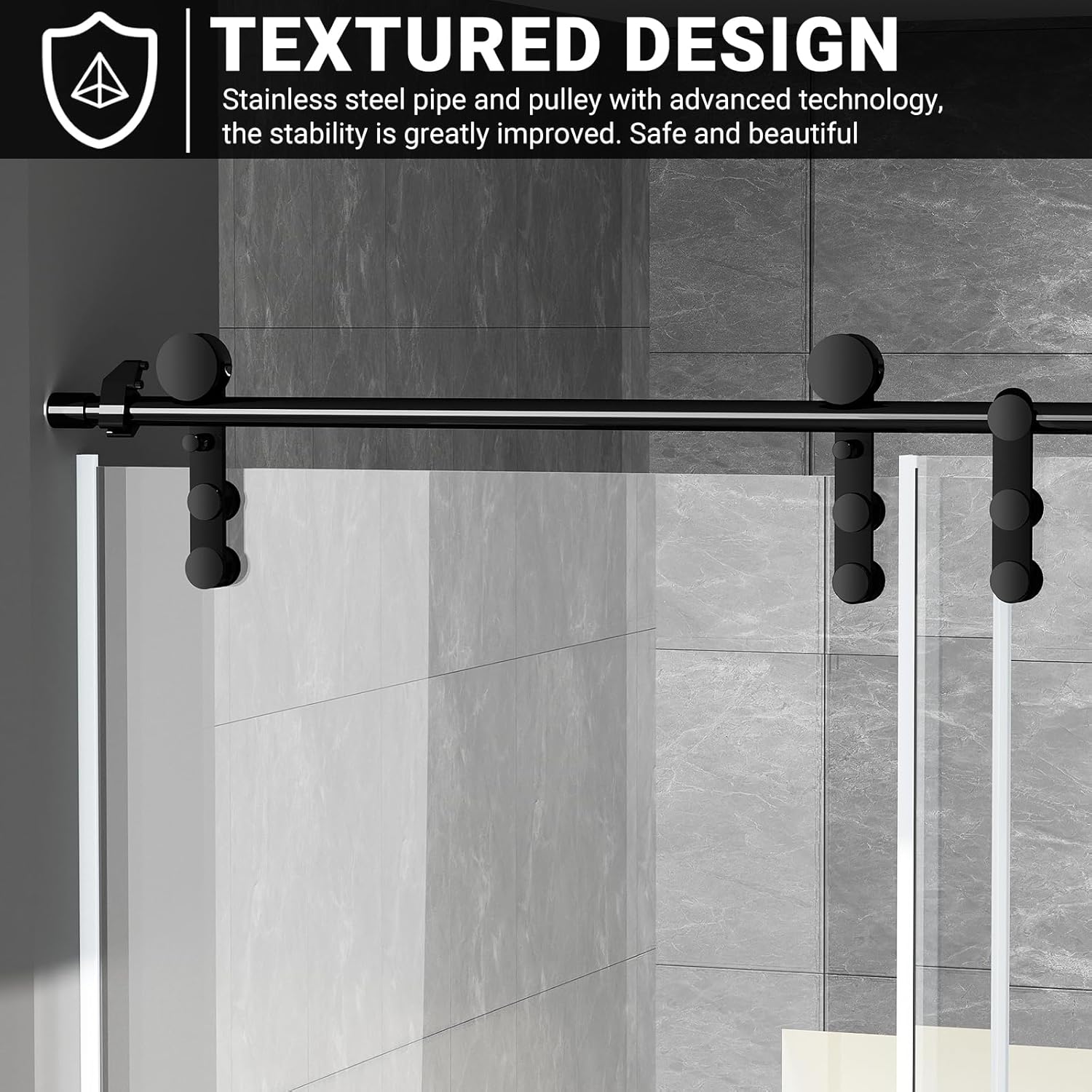 Elevate Your Shower Experience with the Modern 60" W x 76" H Frameless Sliding Shower Door - Sleek Black Design with Durable Tempered Glass and Stainless Steel Hardware