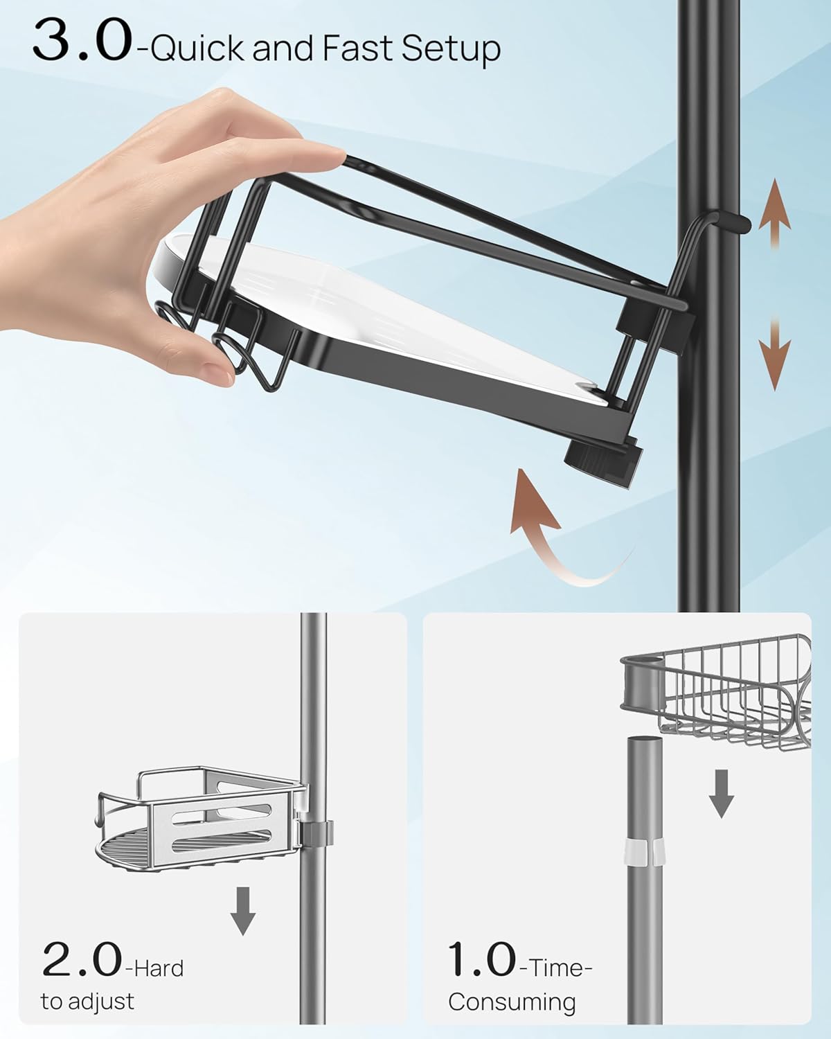 Transform Your Bathroom with Our Adjustable Corner Shower Caddy – Rust-Free Stainless Steel Organizer with Easy Setup and Ample Storage