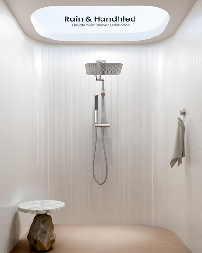 Indulge in Luxury with Our 10" All Metal Rain Shower Head & Handheld Combo – High Pressure, Adjustable Height, Chrome Finish for a Spa-like Experience at Home