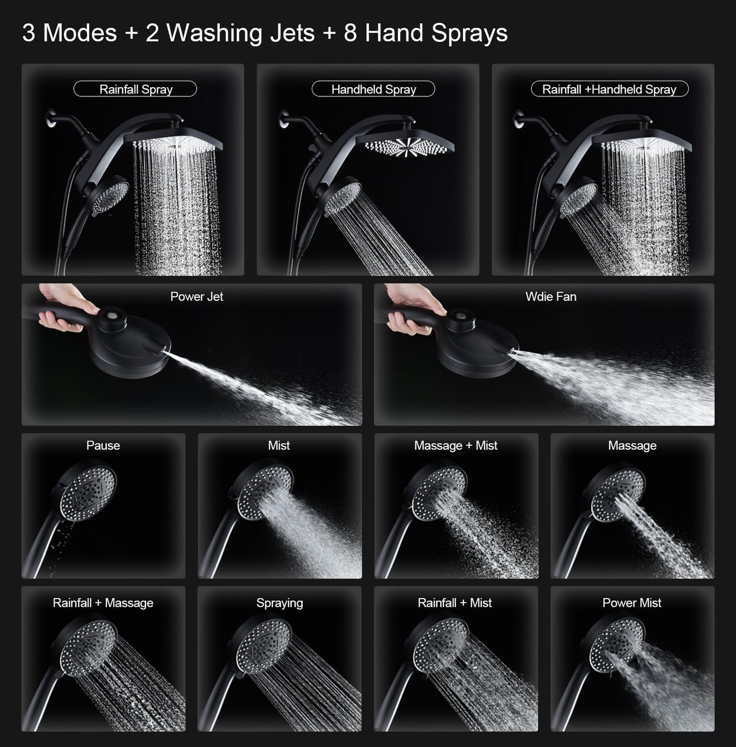 Experience Luxury with Our High-Pressure Rain Shower Head: Modern Handheld Spray Combo with 10 Versatile Settings and Magnetic Docking for Ultimate Comfort