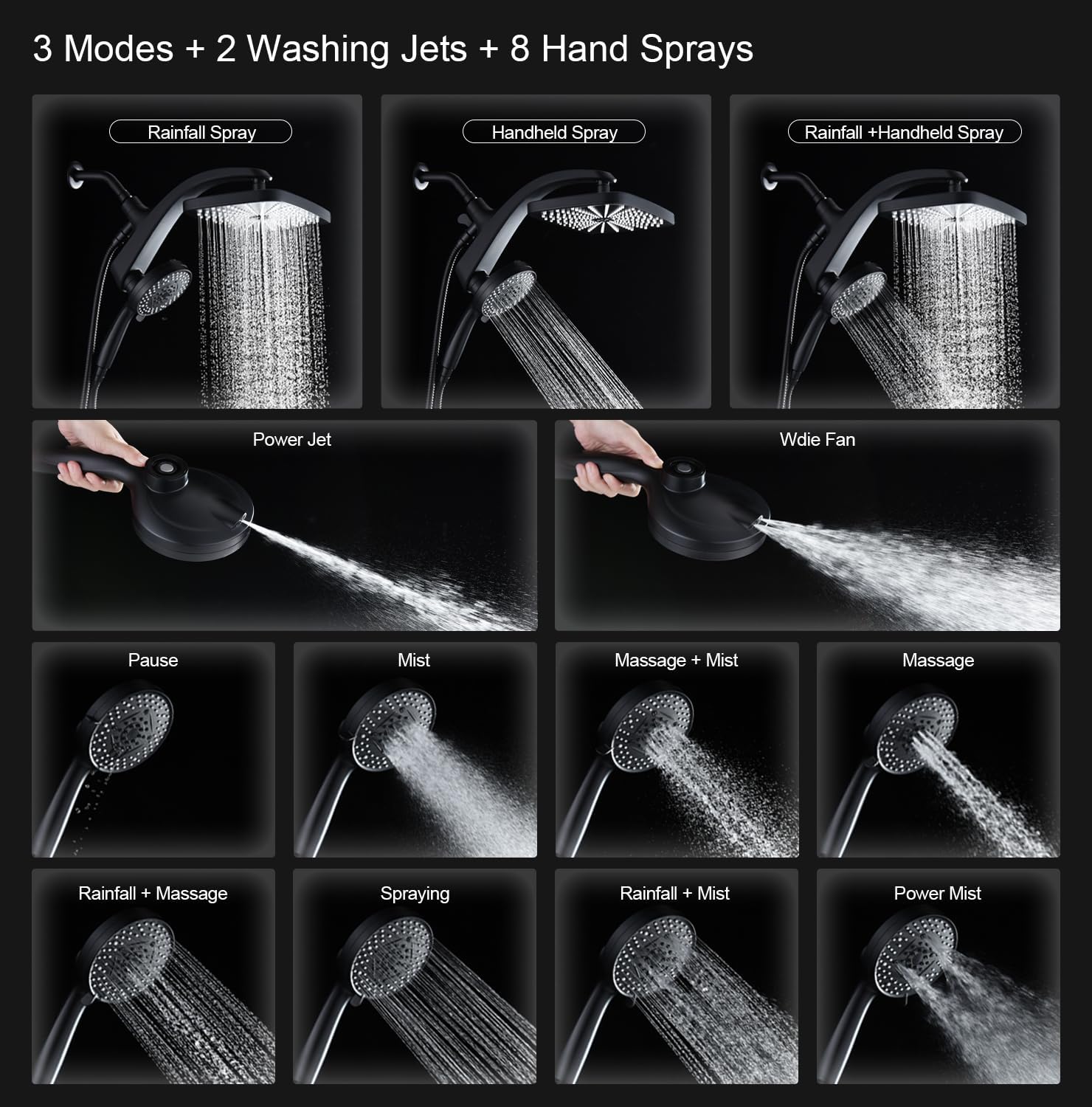 Experience Luxury with Our High-Pressure Rain Shower Head: Modern Handheld Spray Combo with 10 Versatile Settings and Magnetic Docking for Ultimate Comfort