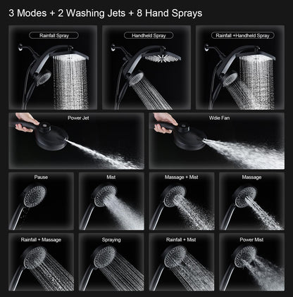 Experience Luxury with Our High-Pressure Rain Shower Head: Modern Handheld Spray Combo with 10 Versatile Settings and Magnetic Docking for Ultimate Comfort