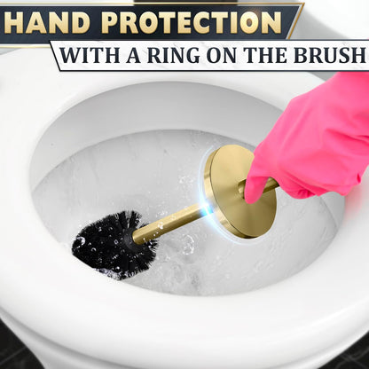 Elevate Your Bathroom with Our Luxurious Gold Toilet Brush and Holder Set - Durable Stainless Steel Design with Replaceable Head and Splash Protection