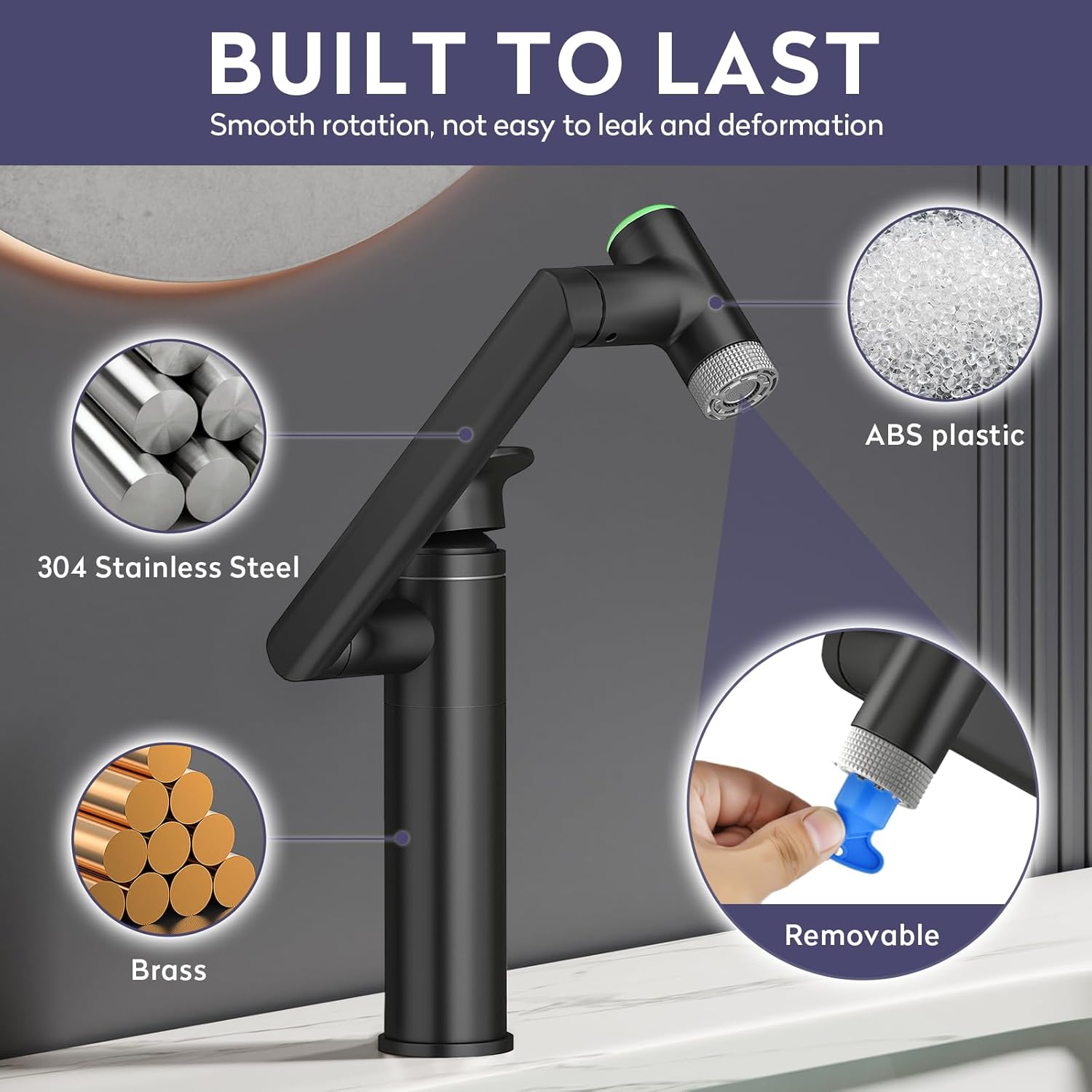 Transform Your Bathroom with the 1080° Rotatable Single Hole Faucet Featuring Real-Time Temperature Display and Adjustable Height - Sleek Black LED Basin Faucet for Ultimate Convenience