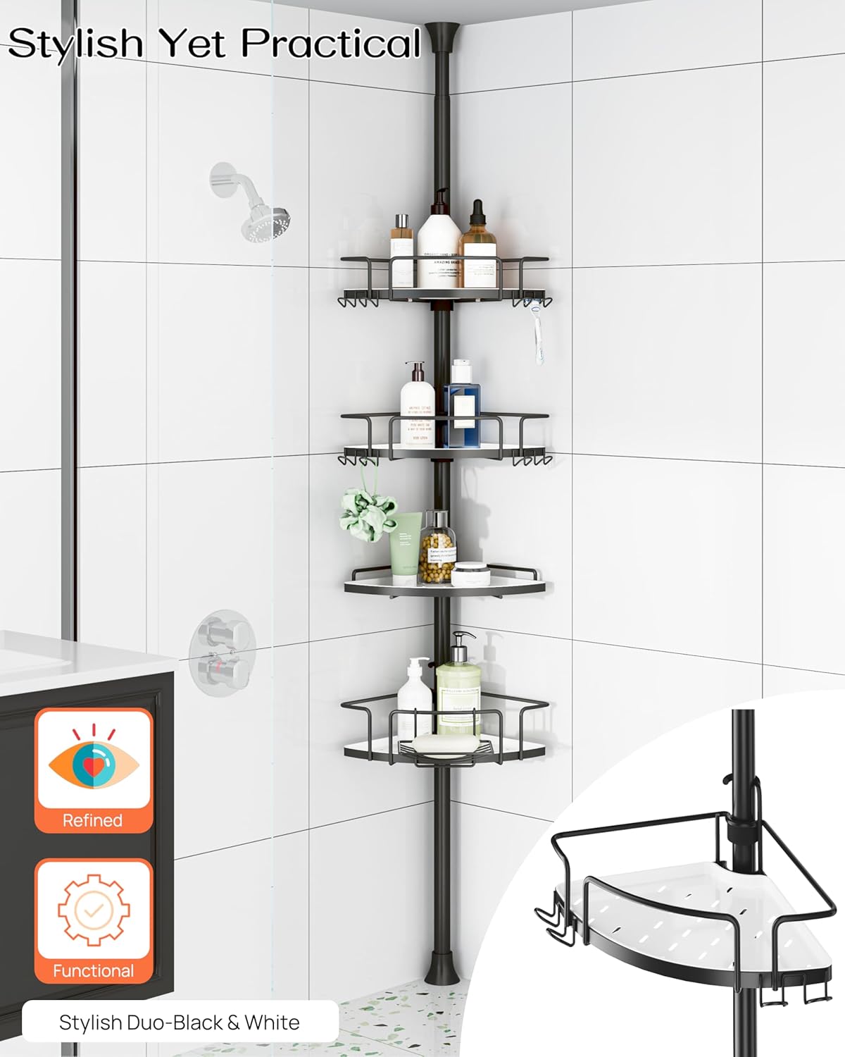 Transform Your Bathroom with Our Adjustable Corner Shower Caddy – Rust-Free Stainless Steel Organizer with Easy Setup and Ample Storage