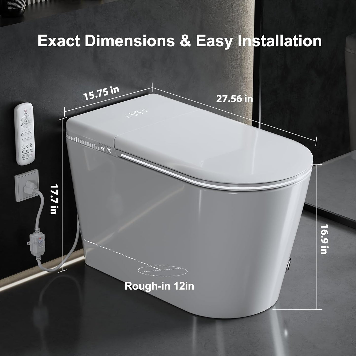 Experience Ultimate Luxury with the LOUPUSUO Smart Toilet: Heated Seat, Instant Warm Water, Remote Control Bidet, and Air Purification