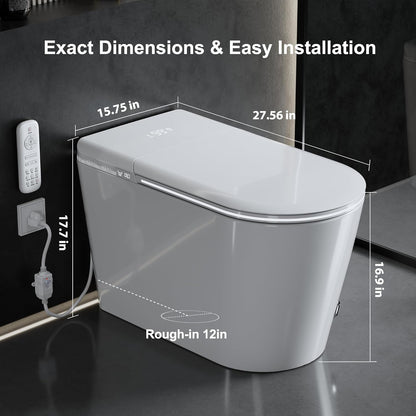 Experience Ultimate Luxury with the LOUPUSUO Smart Toilet: Heated Seat, Instant Warm Water, Remote Control Bidet, and Air Purification