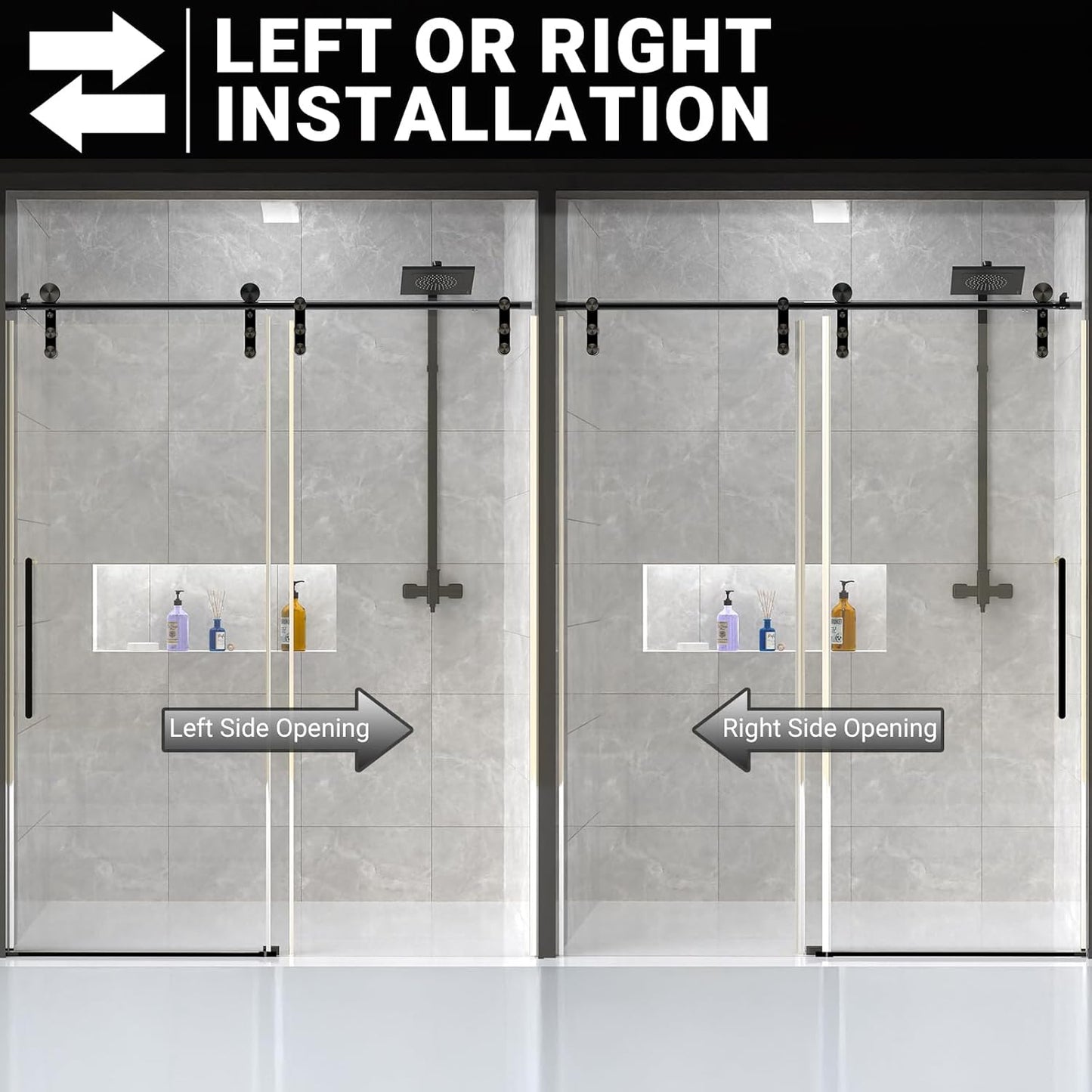 Elevate Your Shower Experience with the Modern 60" W x 76" H Frameless Sliding Shower Door - Sleek Black Design with Durable Tempered Glass and Stainless Steel Hardware