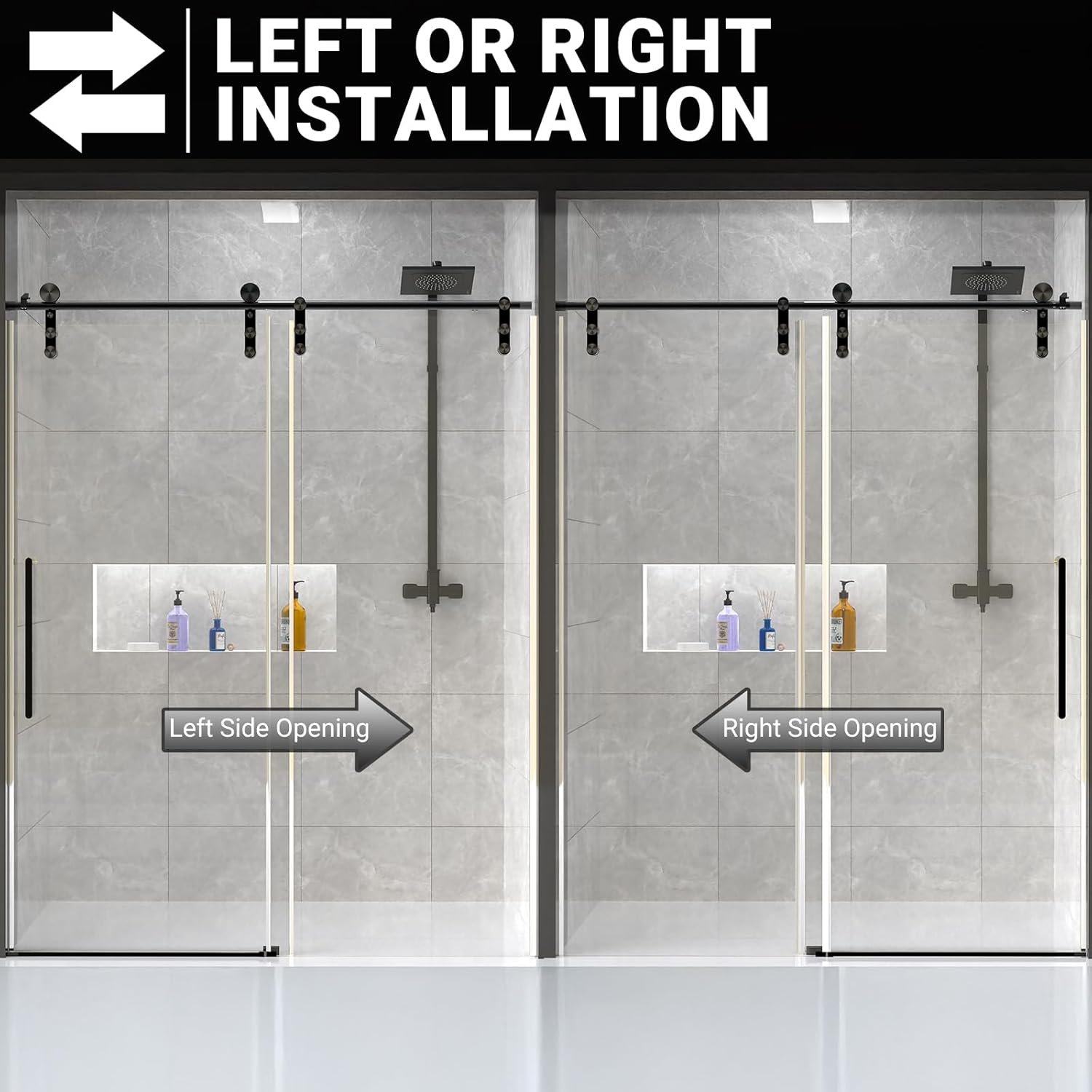 Elevate Your Shower Experience with the Modern 60" W x 76" H Frameless Sliding Shower Door - Sleek Black Design with Durable Tempered Glass and Stainless Steel Hardware