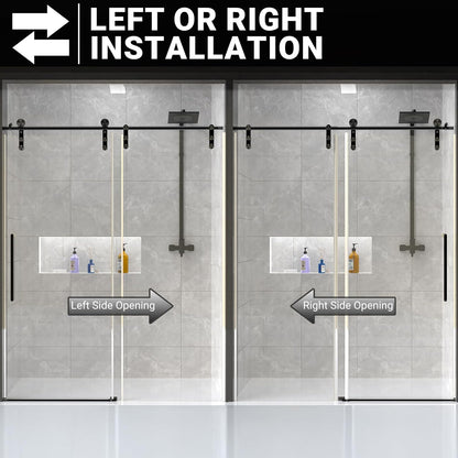 Elevate Your Shower Experience with the Modern 60" W x 76" H Frameless Sliding Shower Door - Sleek Black Design with Durable Tempered Glass and Stainless Steel Hardware