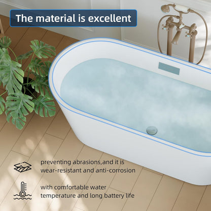 Luxurious 59'' Freestanding Deep Soaking Bathtub - Modern Oval Design with Integrated Overflow Drain, White Acrylic Finish