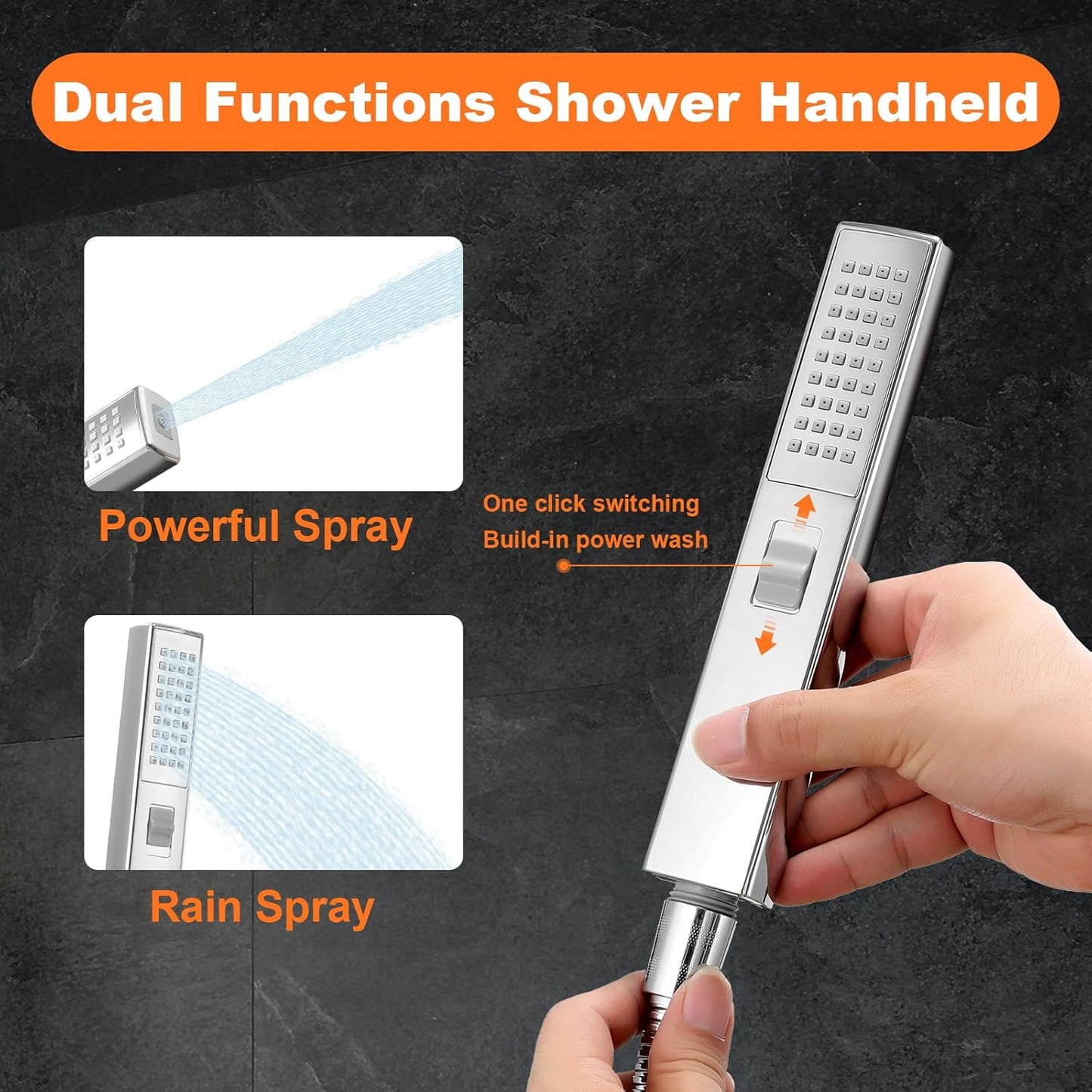Transform Your Shower Experience with the 12" Rain Shower Head and Handheld Spray Combo - High Pressure Rectangular Showerheads with Adjustable Extension Arm and Slide Bar in Polished Chrome