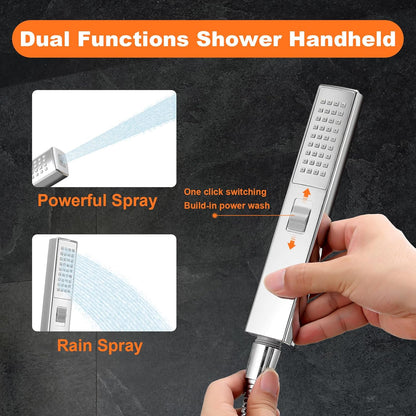 Transform Your Shower Experience with the 12" Rain Shower Head and Handheld Spray Combo - High Pressure Rectangular Showerheads with Adjustable Extension Arm and Slide Bar in Polished Chrome