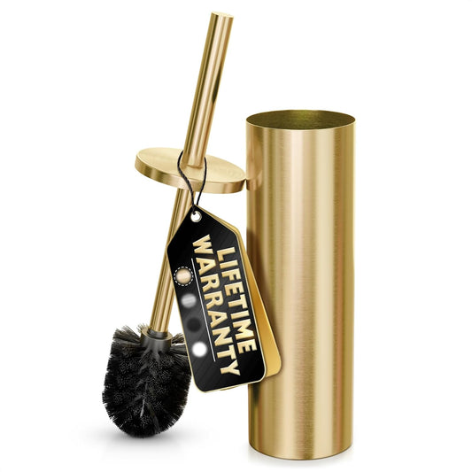 Elevate Your Bathroom with Our Luxurious Gold Toilet Brush and Holder Set - Durable Stainless Steel Design with Replaceable Head and Splash Protection