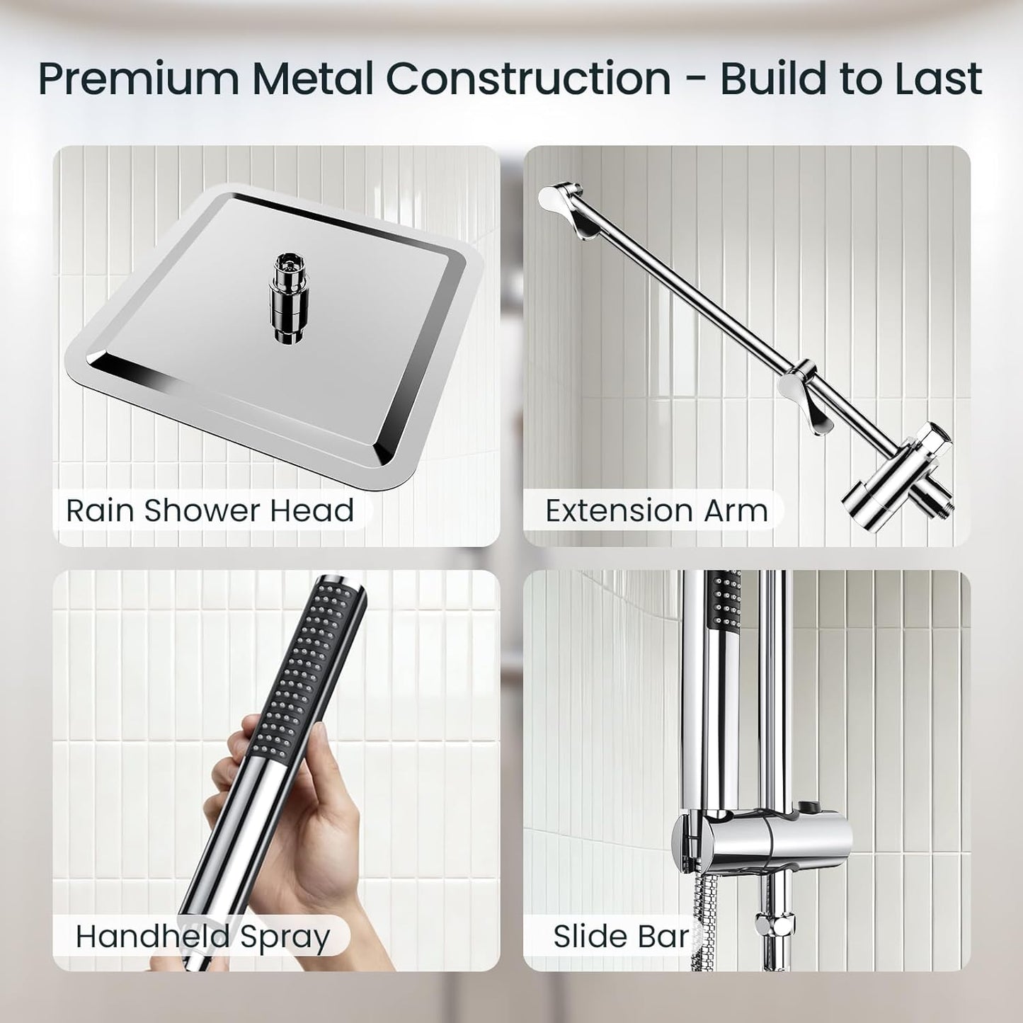 Indulge in Luxury with Our 10" All Metal Rain Shower Head & Handheld Combo – High Pressure, Adjustable Height, Chrome Finish for a Spa-like Experience at Home