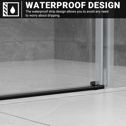 Elevate Your Shower Experience with the Modern 60" W x 76" H Frameless Sliding Shower Door - Sleek Black Design with Durable Tempered Glass and Stainless Steel Hardware