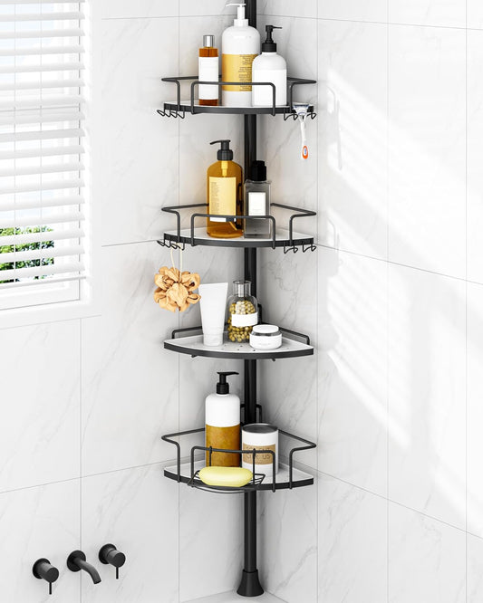 Transform Your Bathroom with Our Adjustable Corner Shower Caddy – Rust-Free Stainless Steel Organizer with Easy Setup and Ample Storage
