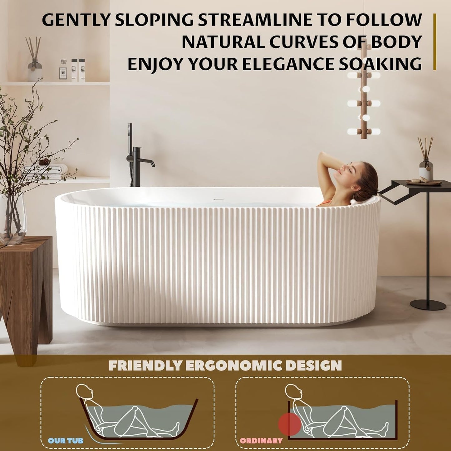 Sleek 67'' Freestanding Deep Soaking Bathtub - Luxurious, Non-Slip Acrylic Design with Chrome Drain and Ergonomic Comfort for Modern Bathrooms