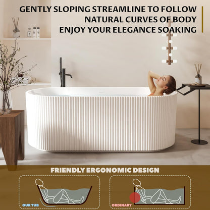 Sleek 67'' Freestanding Deep Soaking Bathtub - Luxurious, Non-Slip Acrylic Design with Chrome Drain and Ergonomic Comfort for Modern Bathrooms